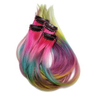 10" Crystalized Rainbow Clip in Human Hair Extensions Color Melt Hairstyle